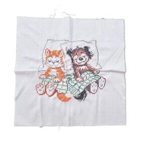 🛍️2 for $25 Sale🛍️ Napping Cat Dog Completed Cross‎ Stitch 1978 Kids Cute ART